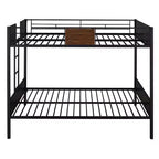 Litera de metal de tamaño completo con vetas de madera, estructura de literas de metal con riel de seguridad para niños y adultos, marrón