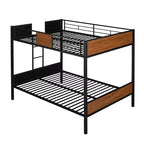 Litera de metal de tamaño completo con vetas de madera, estructura de literas de metal con riel de seguridad para niños y adultos, marrón
