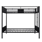 Litera de metal de tamaño completo con vetas de madera, estructura de literas de metal con riel de seguridad para niños y adultos, marrón