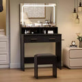 Modern Vanity Set with 3-Color Adjustable LED Mirror, Makeup Desk with Power Outlet and 2 Drawers, Dressing Table and Stool Set for Bedroom