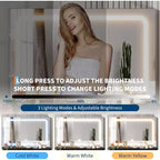 Tocador moderno con espejo LED ajustable de 3 colores, escritorio de maquillaje con toma de corriente y 2 cajones, juego de tocador y taburete para dormitorio