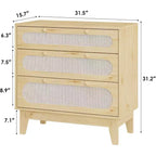 Cómoda de ratán de 3 cajones COZONY, armario de almacenamiento moderno de madera con diseño antivuelco, organizador de cómoda de dormitorio 2 piezas con 2 cajas de envío