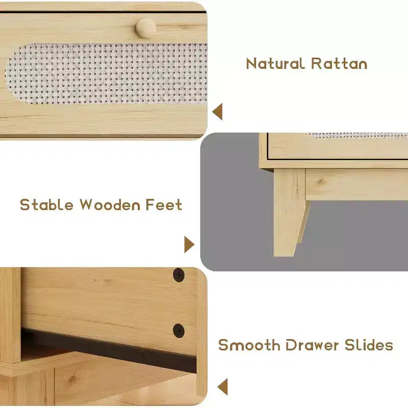 Cómoda de ratán de 3 cajones COZONY, armario de almacenamiento moderno de madera con diseño antivuelco, organizador de cómoda de dormitorio 2 piezas con 2 cajas de envío