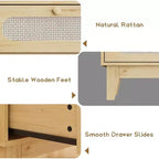 Cómoda de ratán de 3 cajones COZONY, armario de almacenamiento moderno de madera con diseño antivuelco, organizador de cómoda de dormitorio 2 piezas con 2 cajas de envío