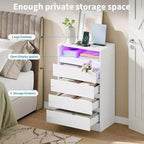 COZONY Cómoda Moderna de 4 Cajones con Iluminación Ambiental, Gabinete de Almacenamiento Multifuncional con Acceso Eléctrico, 2 unidades con envío en 2 cajas