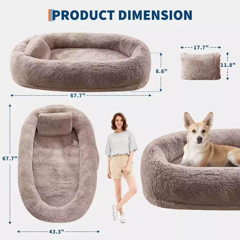 Cama para perros para humanos, para ti y tus mascotas, para dormir la siesta, cama ortopédica lavable de piel sintética para perros, 172 x 110 x 22 cm