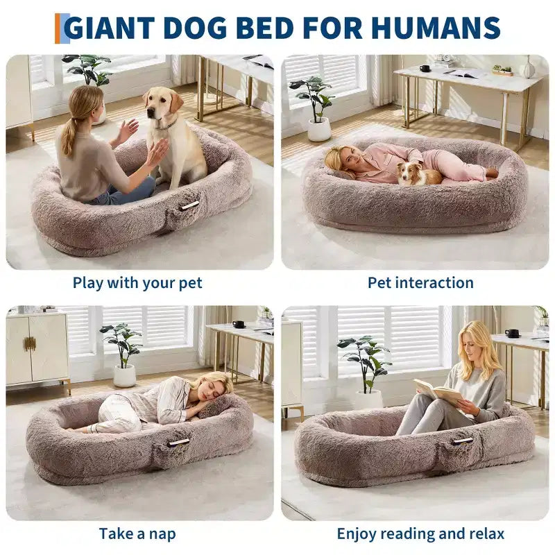 Cama para perros para humanos, para ti y tus mascotas, para dormir la siesta, cama ortopédica lavable de piel sintética para perros, 172 x 110 x 22 cm