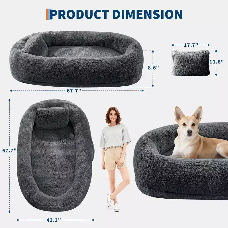 Cama para perros para humanos, para ti y tus mascotas, para dormir la siesta, cama ortopédica lavable de piel sintética para perros, 172 x 110 x 22 cm