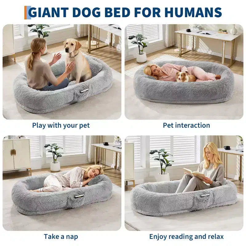 Cama para perros para humanos, para ti y tus mascotas, para dormir la siesta, cama ortopédica lavable de piel sintética para perros, 172 x 110 x 22 cm
