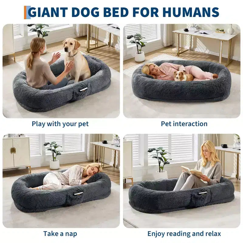 Cama para perros para humanos, para ti y tus mascotas, para dormir la siesta, cama ortopédica lavable de piel sintética para perros, 172 x 110 x 22 cm
