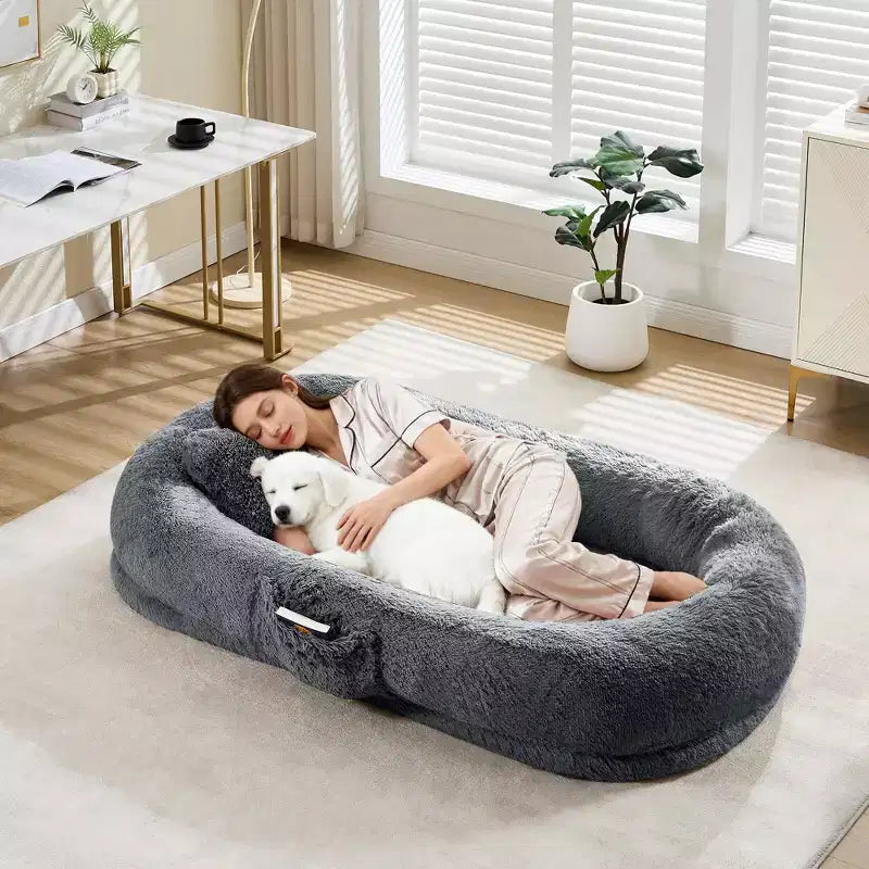 Human Dog Bed Fits You and Pets for People Doze Off, Washable Faux Fur Napping Orthopedic Dog Bed, 67.7  43.3  8.6