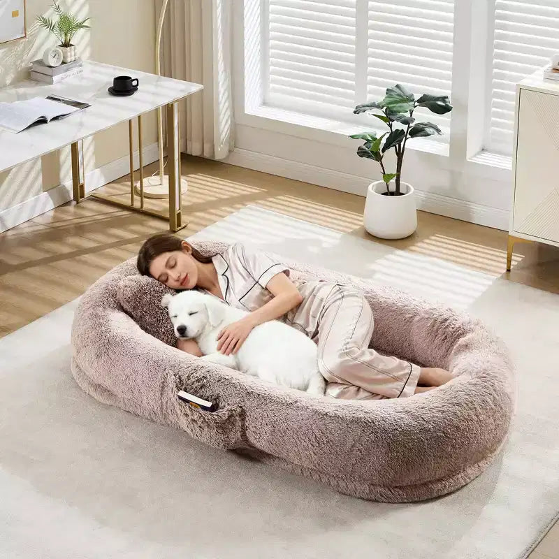 Cama para perros para humanos, para ti y tus mascotas, para dormir la siesta, cama ortopédica lavable de piel sintética para perros, 172 x 110 x 22 cm