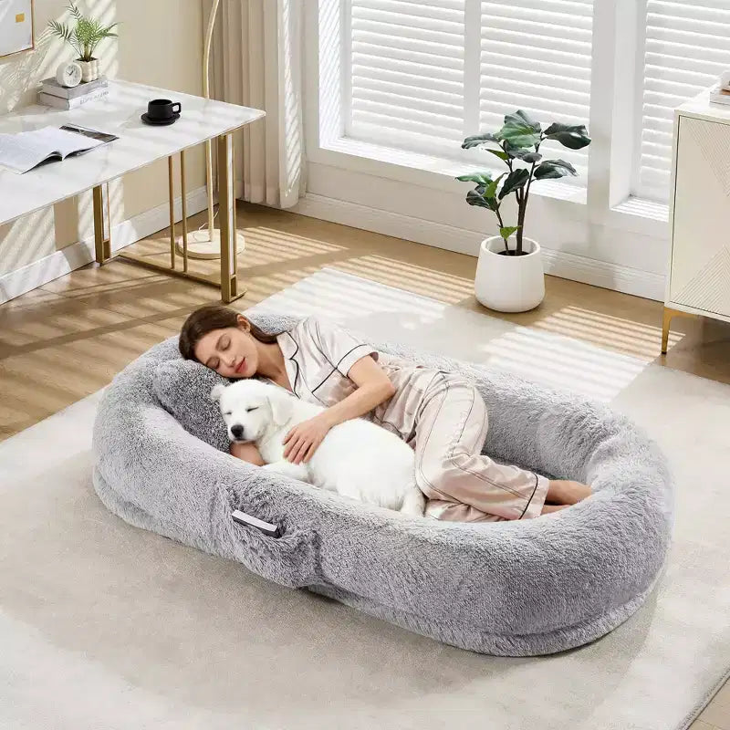 Cama para perros para humanos, para ti y tus mascotas, para dormir la siesta, cama ortopédica lavable de piel sintética para perros, 172 x 110 x 22 cm