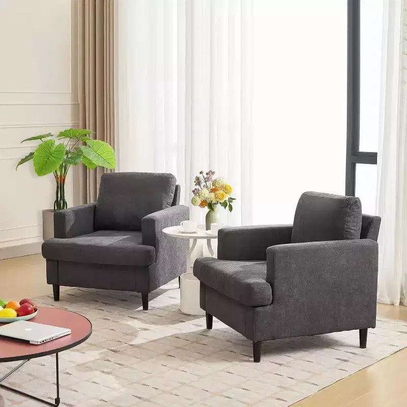 Sillón de tela de lino tapizado cómodo estilo moderno de mediados de siglo con cojín grueso y patas, asiento profundo y sin necesidad de montaje, para sala de estar, dormitorio