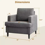 Sillón de tela de lino tapizado cómodo estilo moderno de mediados de siglo con cojín grueso y patas, asiento profundo y sin necesidad de montaje, para sala de estar, dormitorio