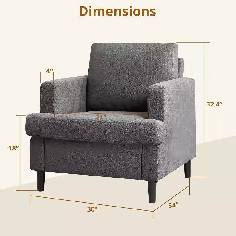 Sillón de tela de lino tapizado cómodo estilo moderno de mediados de siglo con cojín grueso y patas, asiento profundo y sin necesidad de montaje, para sala de estar, dormitorio
