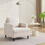 Mid-Century Modern Linen Fabric Armchair Comfy Upholstered Sofa with Thick Cushion & Leg, Deep Seat & No Assembly Required, for Living Room, Bedroom