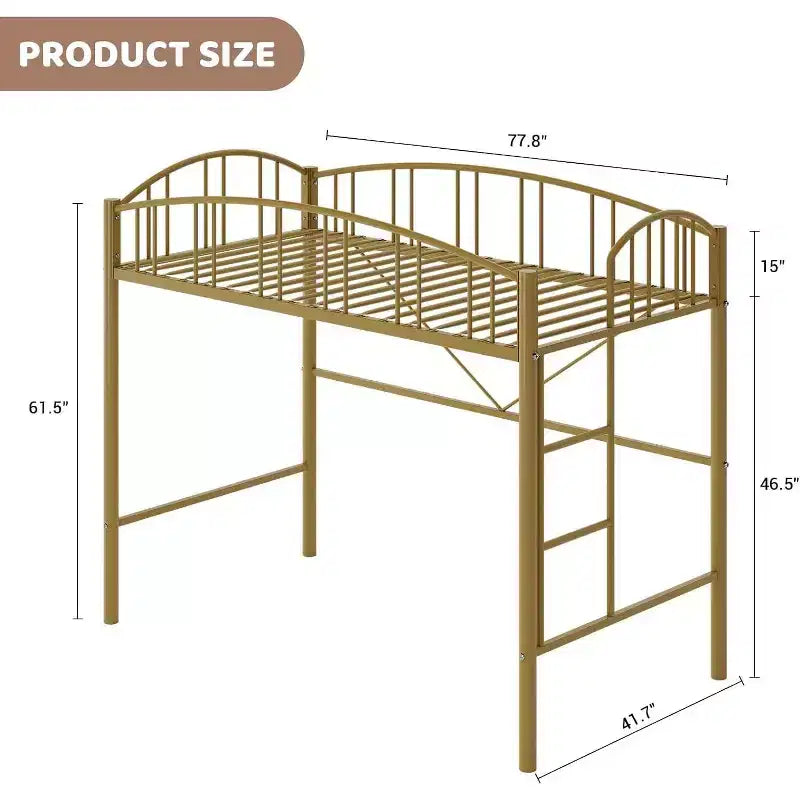Cama alta doble Acekool con escaleras, barandilla arqueada, estructura de metal, ahorra espacio, silenciosa, dorada