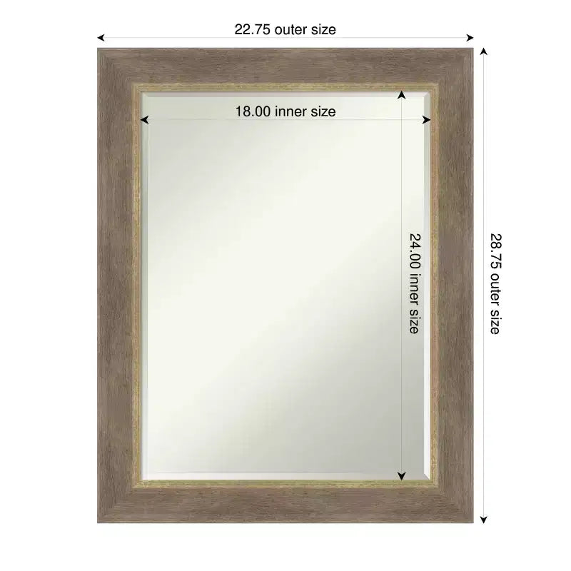Espejo de pared de baño Amanti Art Driftwood Tan Petite Bevel de madera 28.75 x 22.75 pulgadas