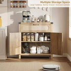 29.9'' Armario Buffet Pequeño de Ratán con Almacenamiento, Mueble para Barra de Café de Cocina con Puertas y Cajón, Aparador con Estantes Ajustables y Manija