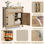 29.9'' Armario Buffet Pequeño de Ratán con Almacenamiento, Mueble para Barra de Café de Cocina con Puertas y Cajón, Aparador con Estantes Ajustables y Manija