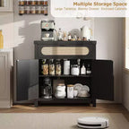 29.9'' Armario Buffet Pequeño de Ratán con Almacenamiento, Mueble para Barra de Café de Cocina con Puertas y Cajón, Aparador con Estantes Ajustables y Manija