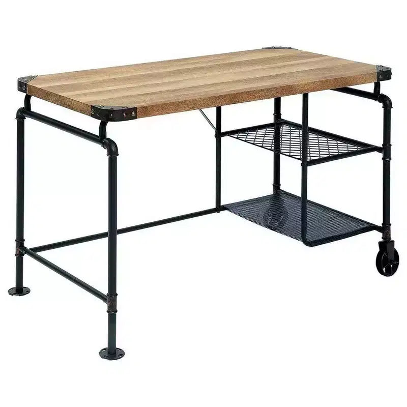 Escritorio Royal Hampton de 47 Pulgadas, Ruedas Industriales, Metal Negro, Madera