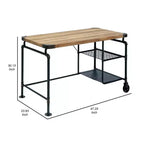 Escritorio Royal Hampton de 47 Pulgadas, Ruedas Industriales, Metal Negro, Madera