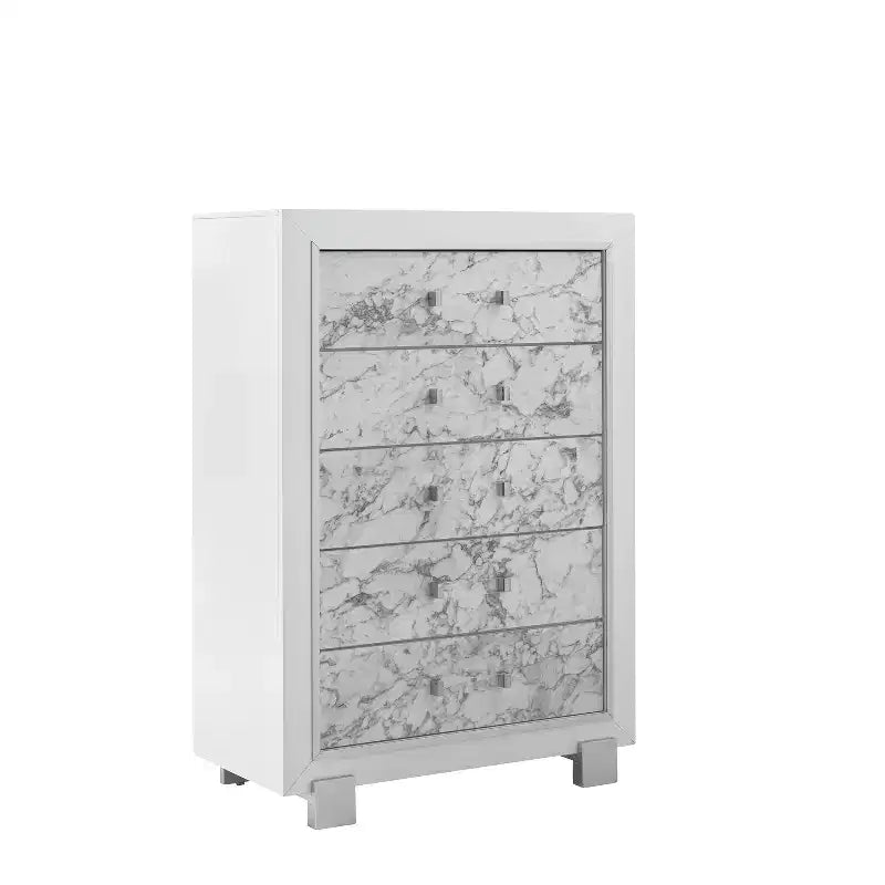 Cómoda vertical de plástico HomeStock de 19.75 pulgadas de alto con 5 cajones en acabado blanco