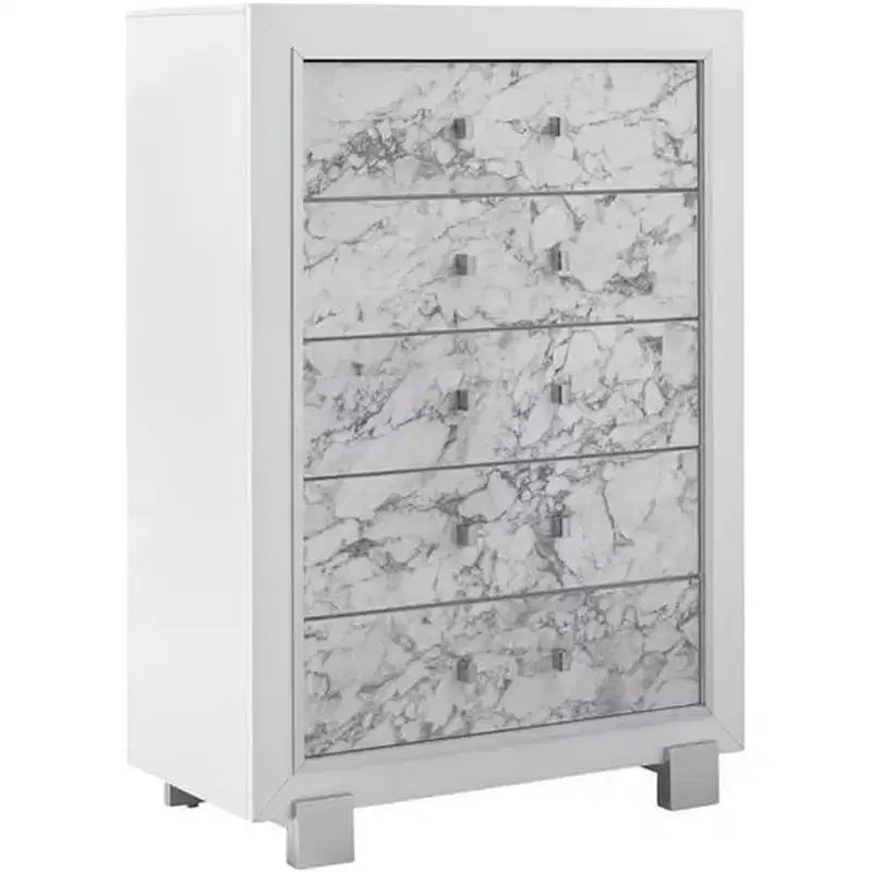 Cómoda vertical de plástico HomeStock de 19.75 pulgadas de alto con 5 cajones en acabado blanco