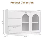 GustoWave 48W Buffet Cabinet Storage Cabinet with led, Sideboard Kitchen Buffet Table with 3 Drawers, Coffee Bar Cabinet, Elegant White