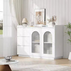 GustoWave 48W Buffet Cabinet Storage Cabinet with led, Sideboard Kitchen Buffet Table with 3 Drawers, Coffee Bar Cabinet, Elegant White