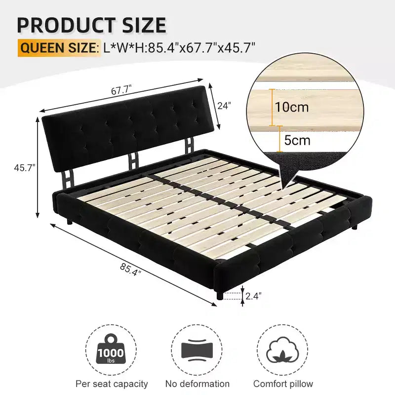 GDFStudio Purvis Modern Chenille Upholstered Platform Bed with Wood Slats and Metal Frame