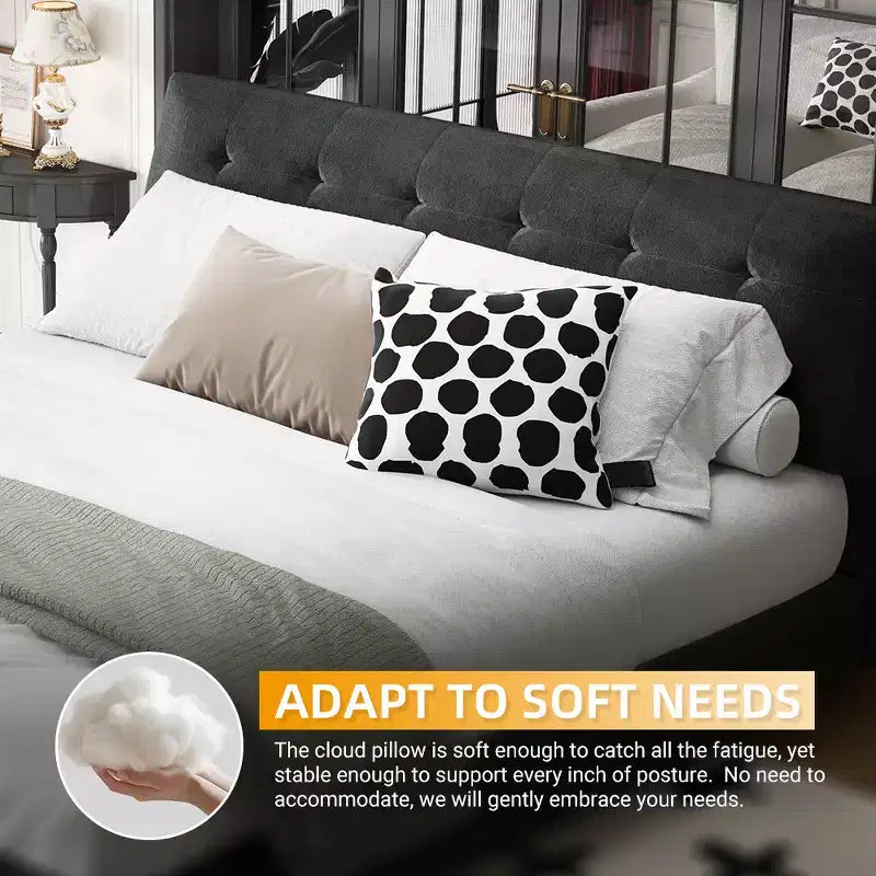 GDFStudio Purvis Modern Chenille Upholstered Platform Bed with Wood Slats and Metal Frame