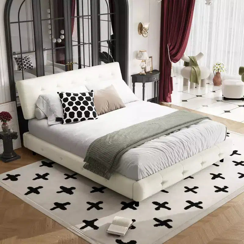 GDFStudio Purvis Modern Chenille Upholstered Platform Bed with Wood Slats and Metal Frame