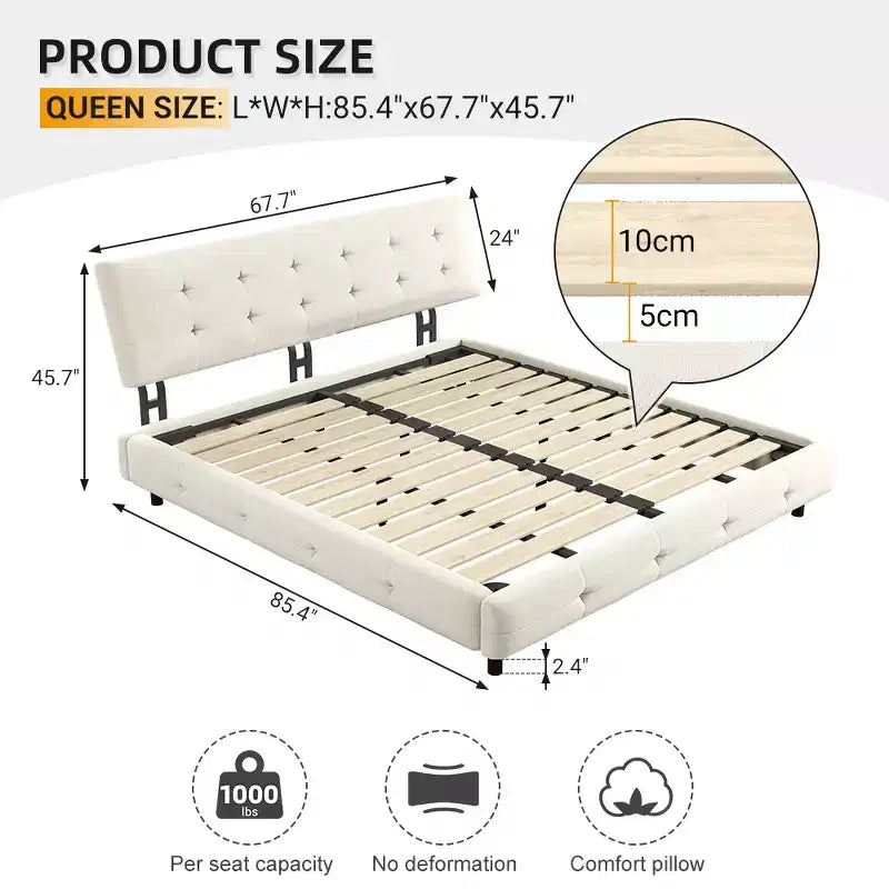 GDFStudio Purvis Modern Chenille Upholstered Platform Bed with Wood Slats and Metal Frame