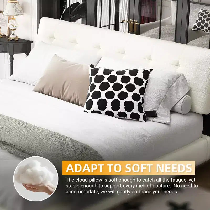 GDFStudio Purvis Modern Chenille Upholstered Platform Bed with Wood Slats and Metal Frame