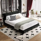 GDFStudio Purvis Modern Chenille Upholstered Platform Bed with Wood Slats and Metal Frame