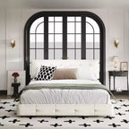 GDFStudio Purvis Modern Chenille Upholstered Platform Bed with Wood Slats and Metal Frame