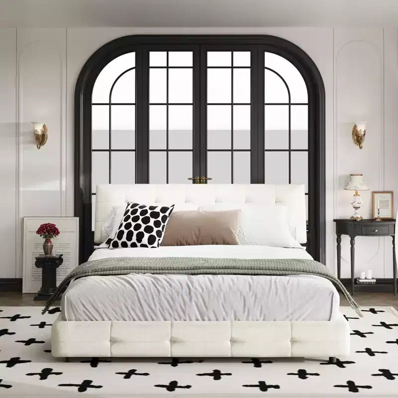 GDFStudio Purvis Modern Chenille Upholstered Platform Bed with Wood Slats and Metal Frame