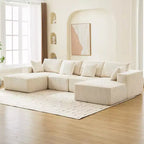 137 U-Shaped Cloud Sectional Couch with Chaise, Boneless Corduroy Couch with Deep Seat, Modern Oversized Modular Upholstered Sofa, for Living Room
