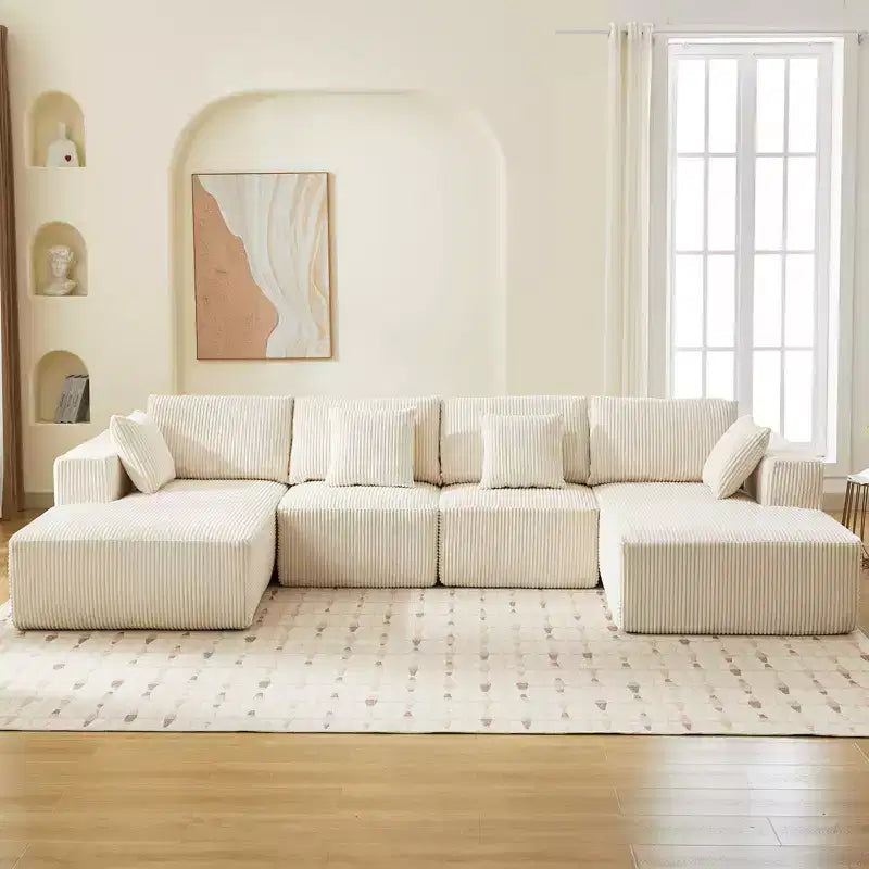 137 U-Shaped Cloud Sectional Couch with Chaise, Boneless Corduroy Couch with Deep Seat, Modern Oversized Modular Upholstered Sofa, for Living Room