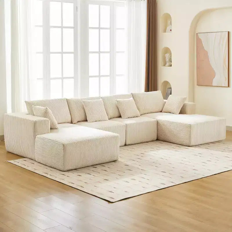 137 U-Shaped Cloud Sectional Couch with Chaise, Boneless Corduroy Couch with Deep Seat, Modern Oversized Modular Upholstered Sofa, for Living Room