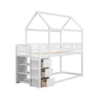 Okak 97.28IN Twin Over Twin Bunk Bed with Roof Design, Kids Bunk Beds with 3 Drawers and 3-Tier Shelves, Twin Bed for Kids, Teenagers