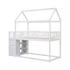 Okak 97.28IN Twin Over Twin Bunk Bed with Roof Design, Kids Bunk Beds with 3 Drawers and 3-Tier Shelves, Twin Bed for Kids, Teenagers