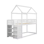 Okak 97.28IN Twin Over Twin Bunk Bed with Roof Design, Kids Bunk Beds with 3 Drawers and 3-Tier Shelves, Twin Bed for Kids, Teenagers