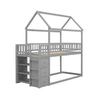 Okak 97.28IN Twin Over Twin Bunk Bed with Roof Design, Kids Bunk Beds with 3 Drawers and 3-Tier Shelves, Twin Bed for Kids, Teenagers