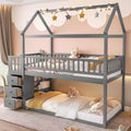 Okak 97.28IN Twin Over Twin Bunk Bed with Roof Design, Kids Bunk Beds with 3 Drawers and 3-Tier Shelves, Twin Bed for Kids, Teenagers