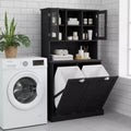Homy Casa Tall Bathroom Cabinet with Upper Storage Shelves and Dual Tilt-Out Laundry Hampers, Black