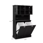 Homy Casa Tall Bathroom Cabinet with Upper Storage Shelves and Dual Tilt-Out Laundry Hampers, Black